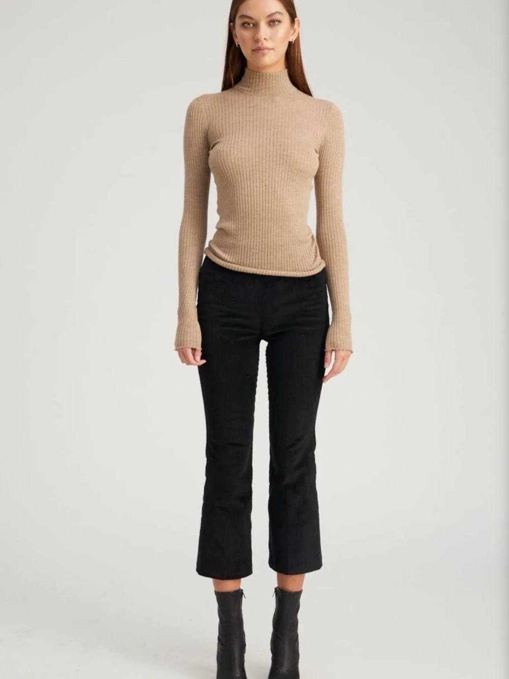 SPRWMN Cropped Black Corduroy Flare Pants - Black